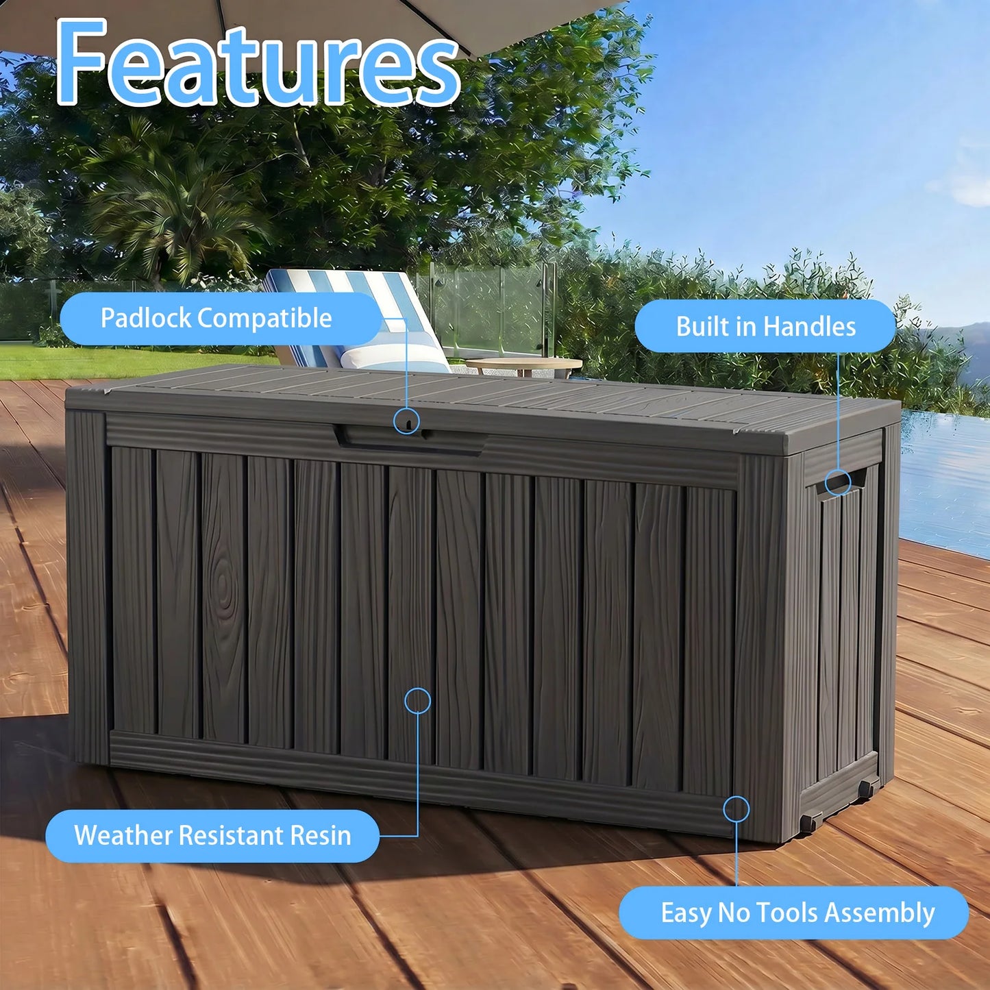 Outdoor Resin Storage Box With Wheels Lockable Patio Garden Container