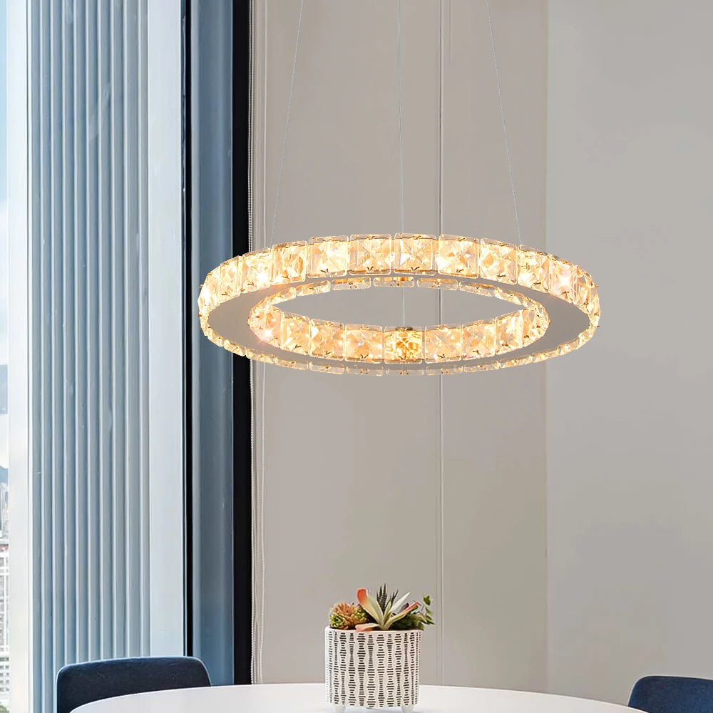 GreeLustr Modern LED Crystal Ring Pendant Dimmable Chandelier