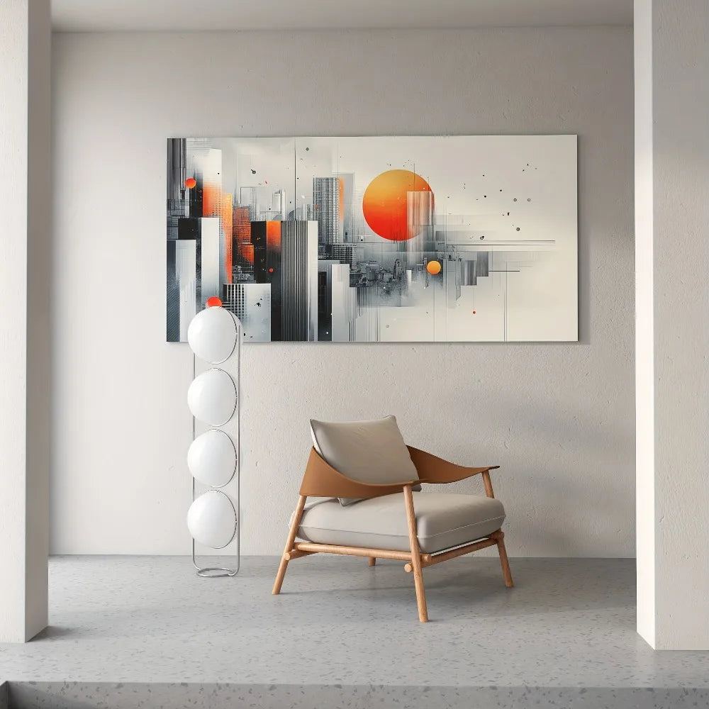 Elegant Modern Abstract Canvas Art With Pine Frame Geometric Urban Landscape
