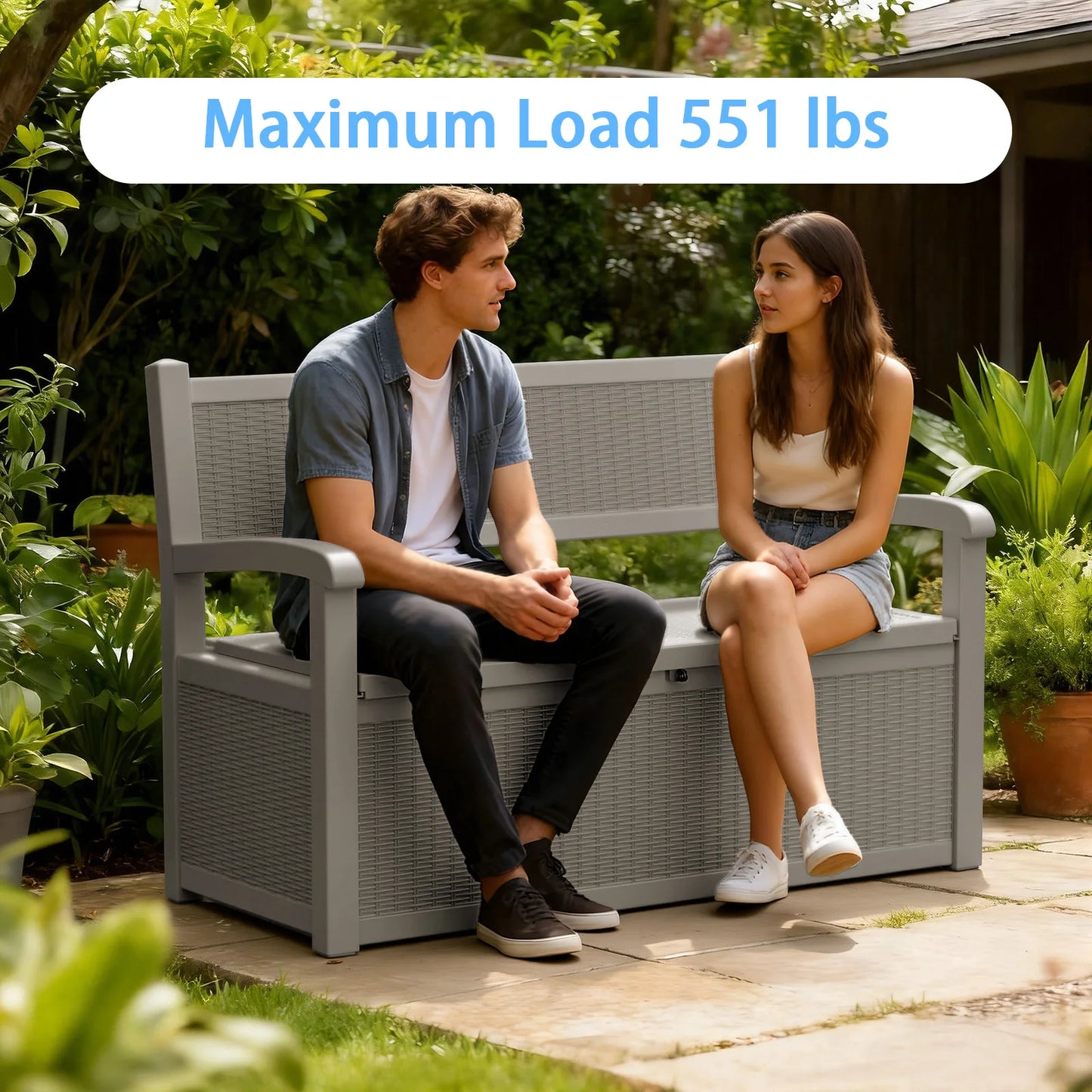 Weatherproof Outdoor Storage Bench With Rattan Look And Storage Box