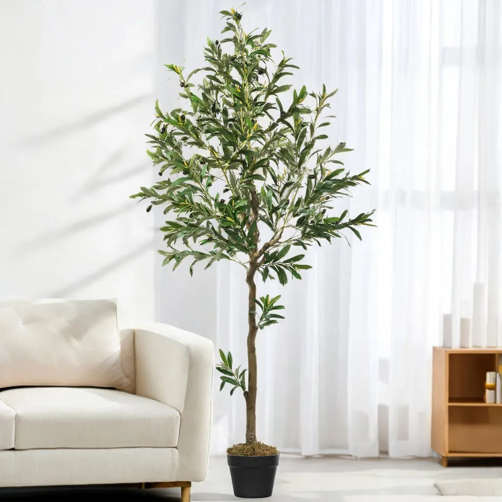Olitree Olive Tree Artificial Indoor Faux Plant In Black Pot