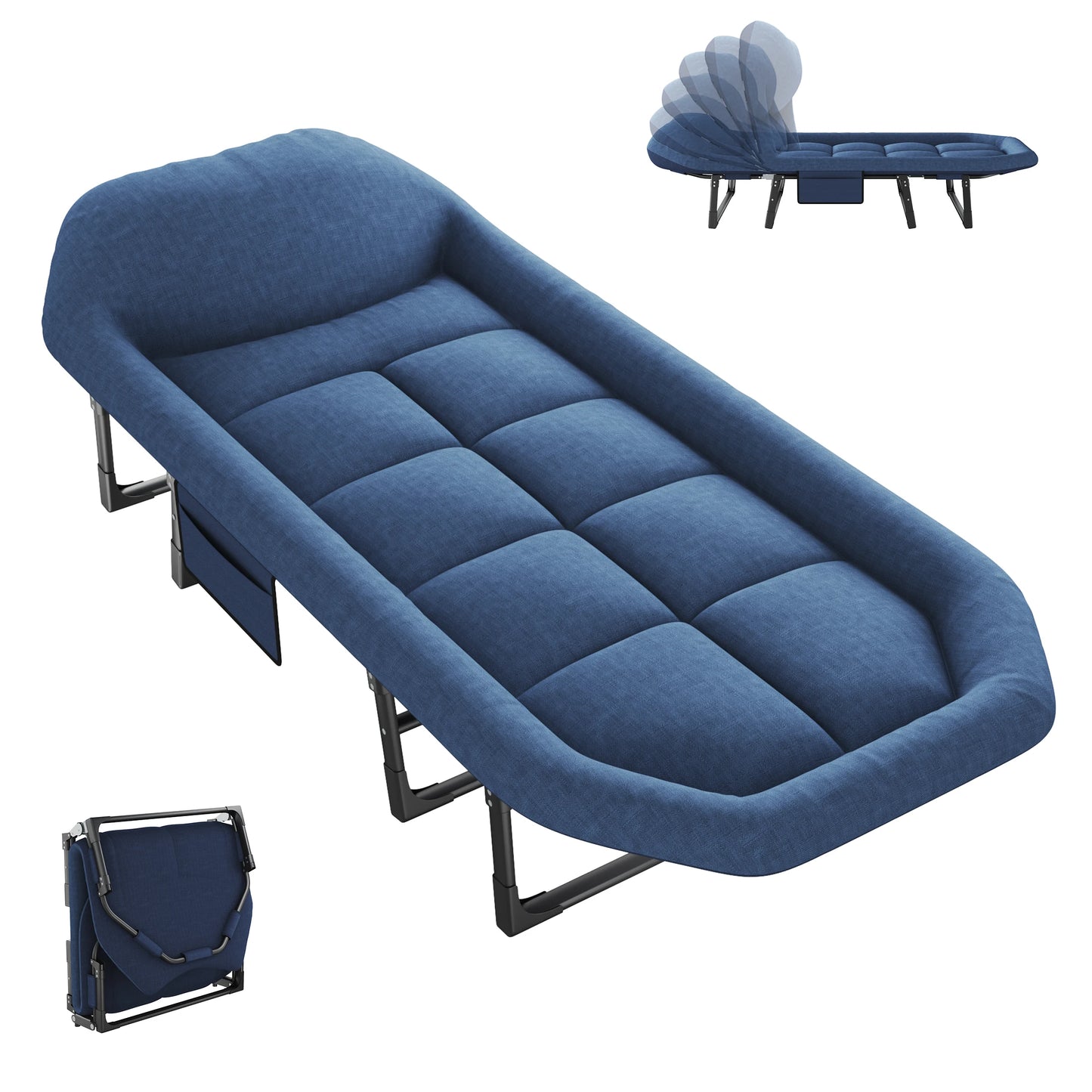 JHK Adjustable Folding Camping Bed with Mattress  Lightweight Camping Cot with Carry Bag 6 Angle Foldable Camping Bed for Camp Outdoor Supports 450 lbs