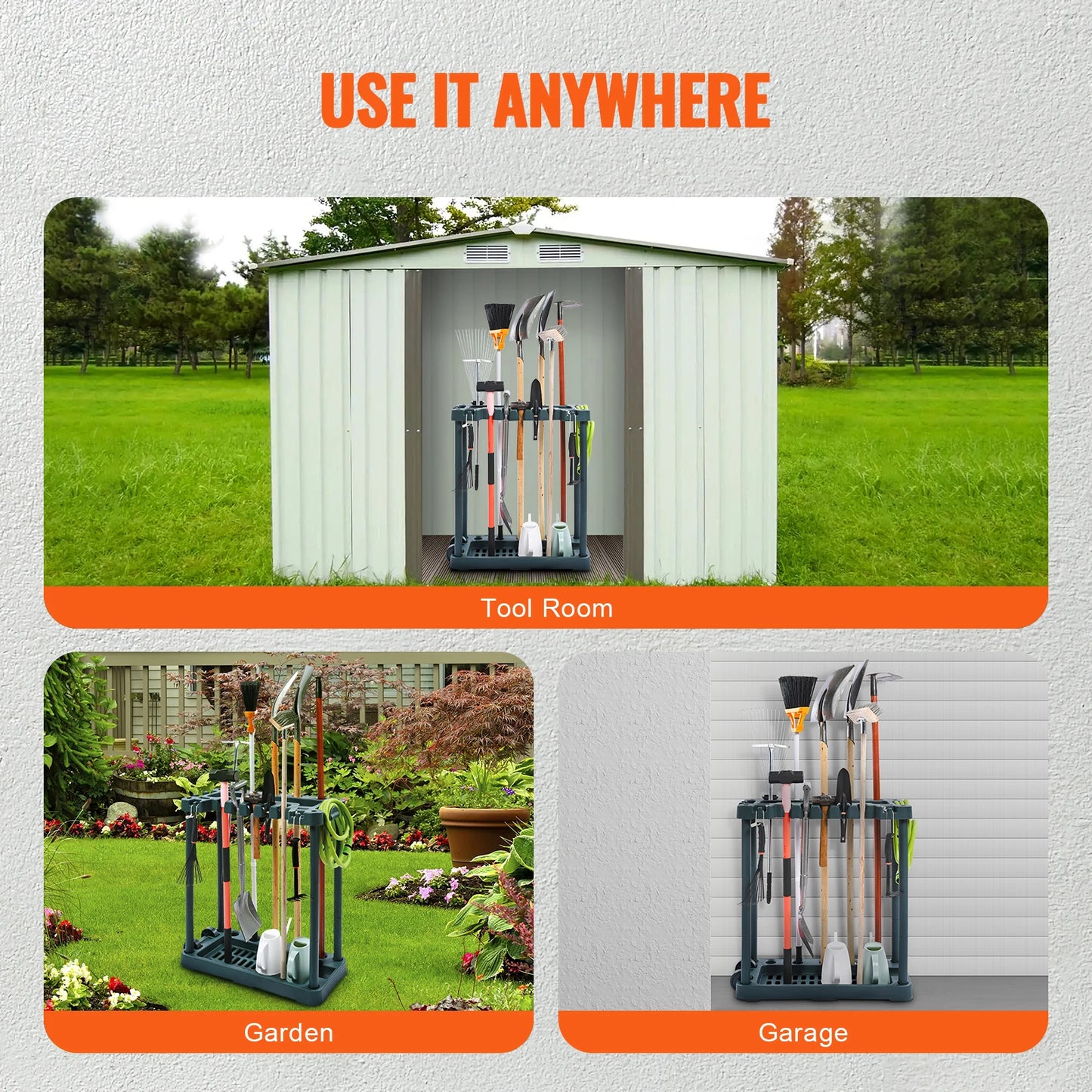 SucceBuy 10 Slot Garden Tool Storage Rack Stand Holder