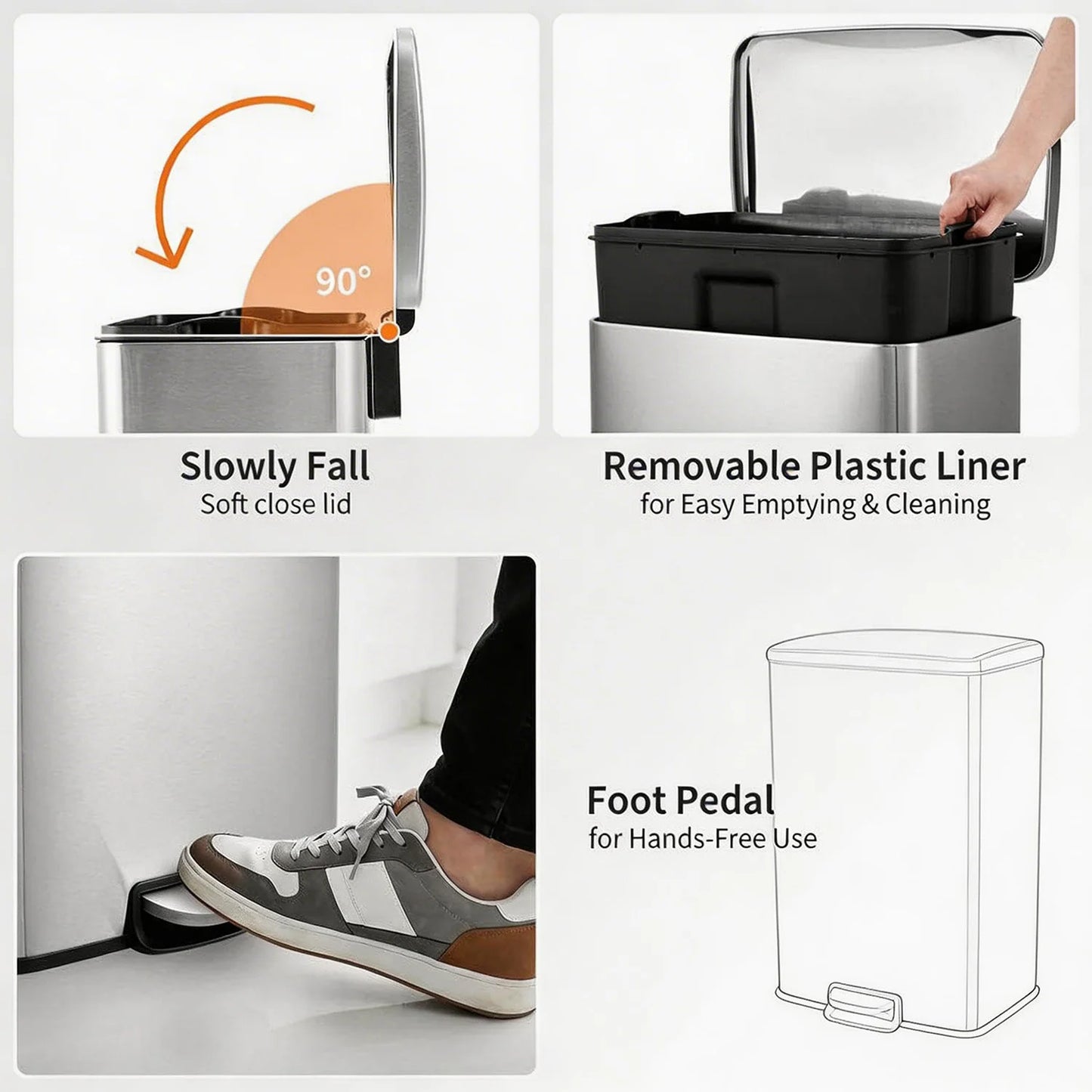 HiMISS Fingerprint Proof Stainless Steel Quiet Pedal Bin
