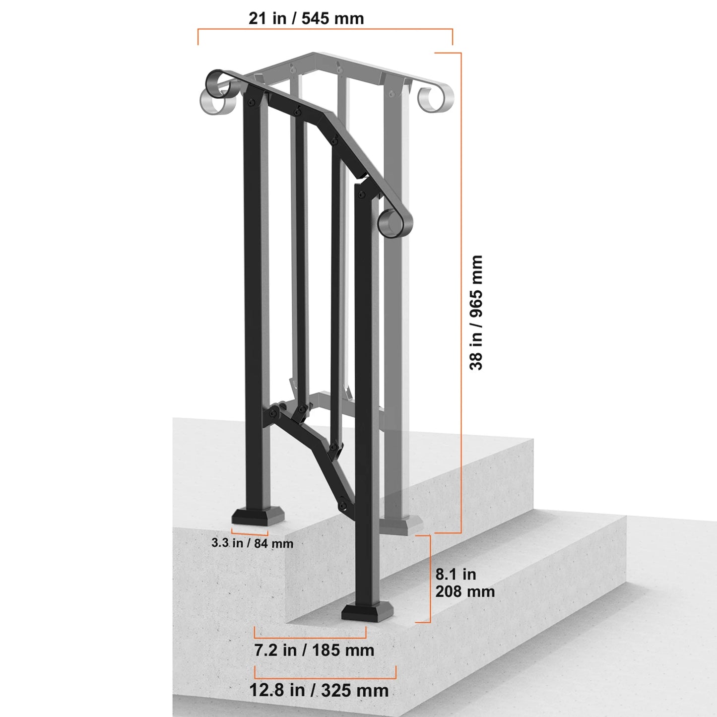 Adjustable Carbon Steel Outdoor Stair Handrail With Installation Kit