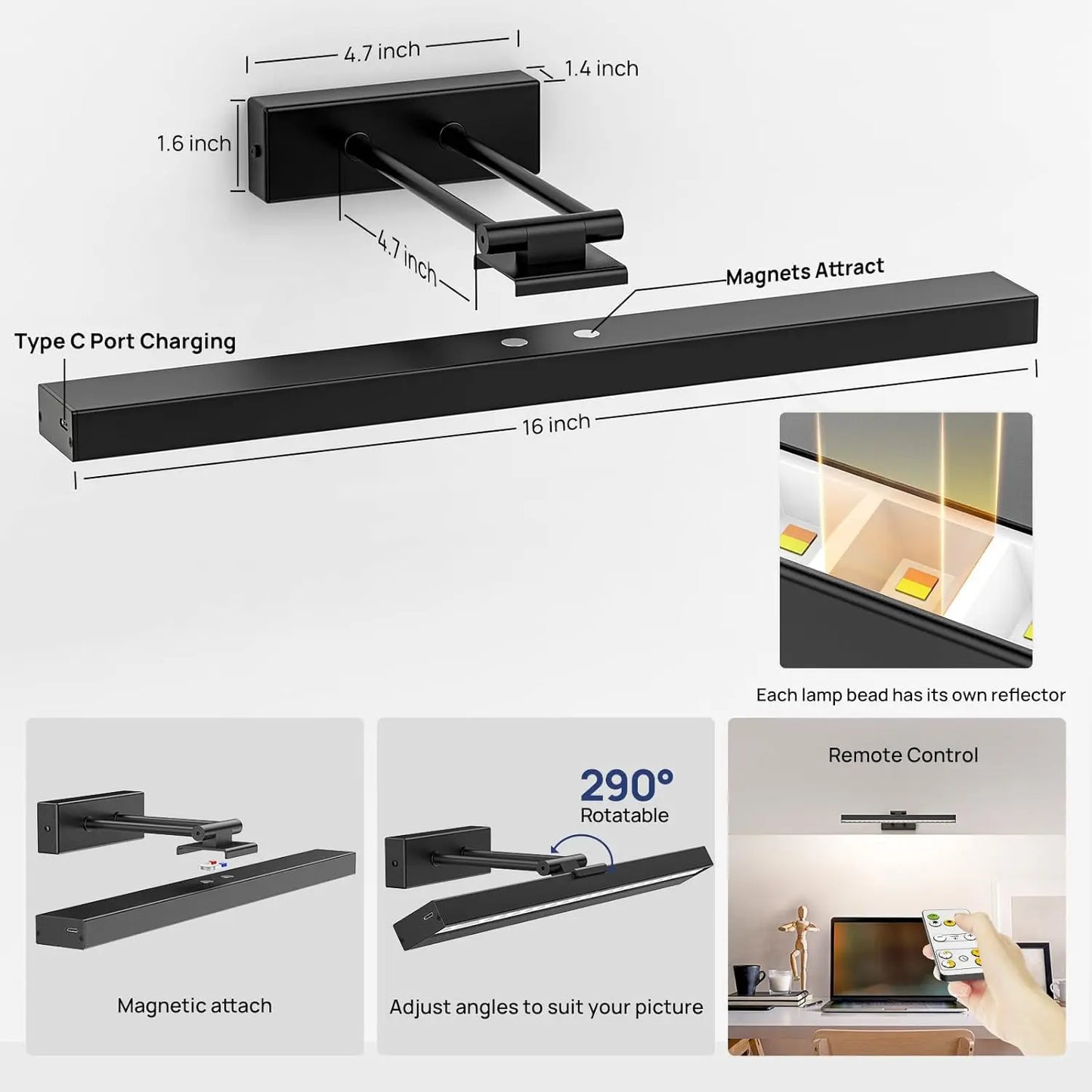 PRTILOUD Wireless Art Light Dimmable Battery Picture Light