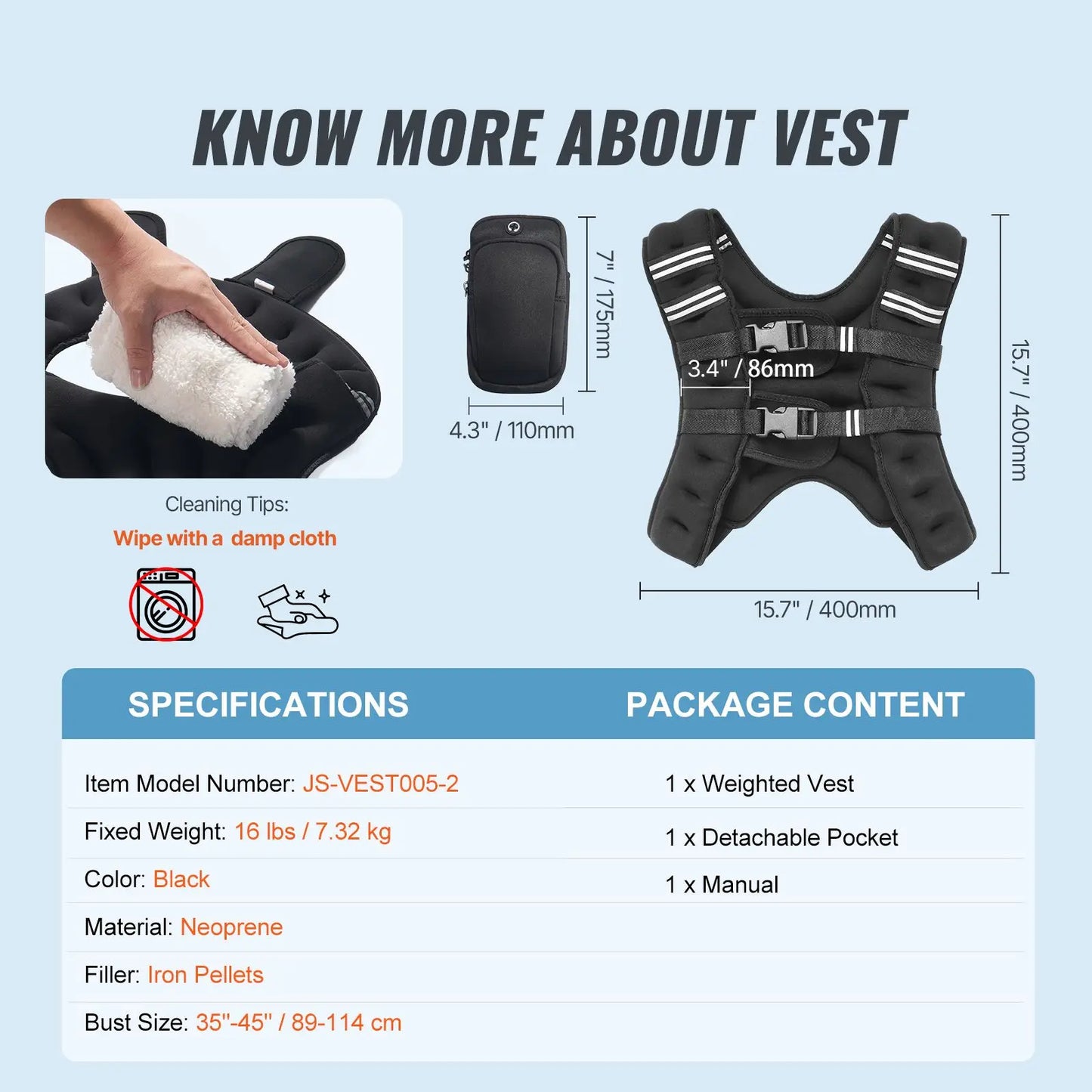 16 Lb Weighted Vest With Reflective Stripe For Men Women