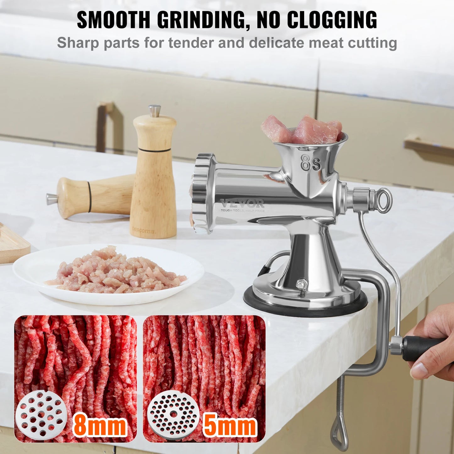 SucceBuy Manual Stainless Steel Meat Grinder With Suction Mount