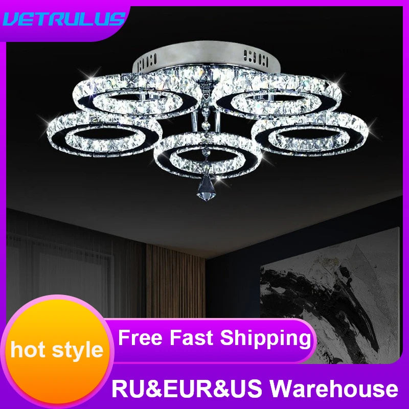 VETRULUS Modern Crystal Led Ceiling Chandelier Pendant Light